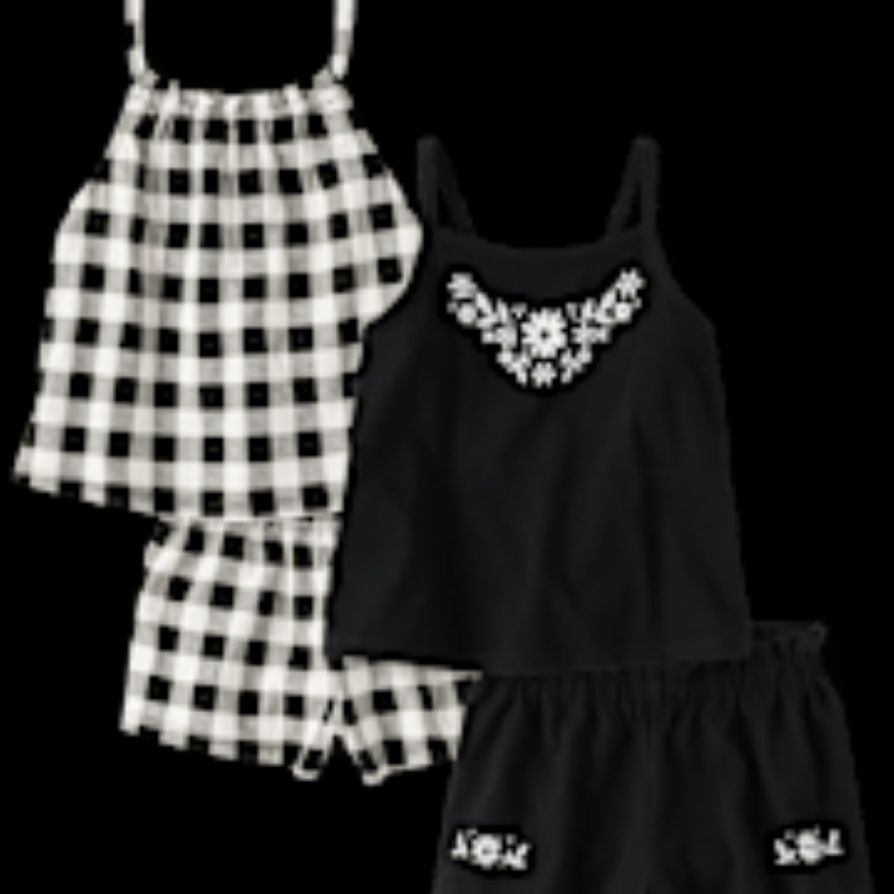Black and White Checkered Pajama Set 4 Piece